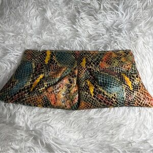 Lauren Merkin Multicolor Snakeskin Print Clutch Evening Bag